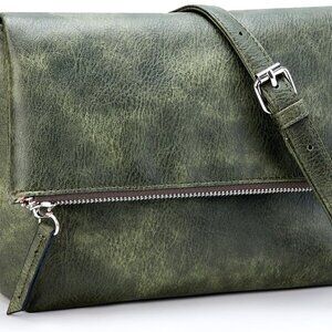 Elegant Olive Green Vintage Crossbody Bag - Vegan Leather with Adjustable Strap